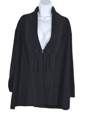 Exclusively Misook Cardigan Jacket Womens 2X Black Tassel Ribbed CJ-2350